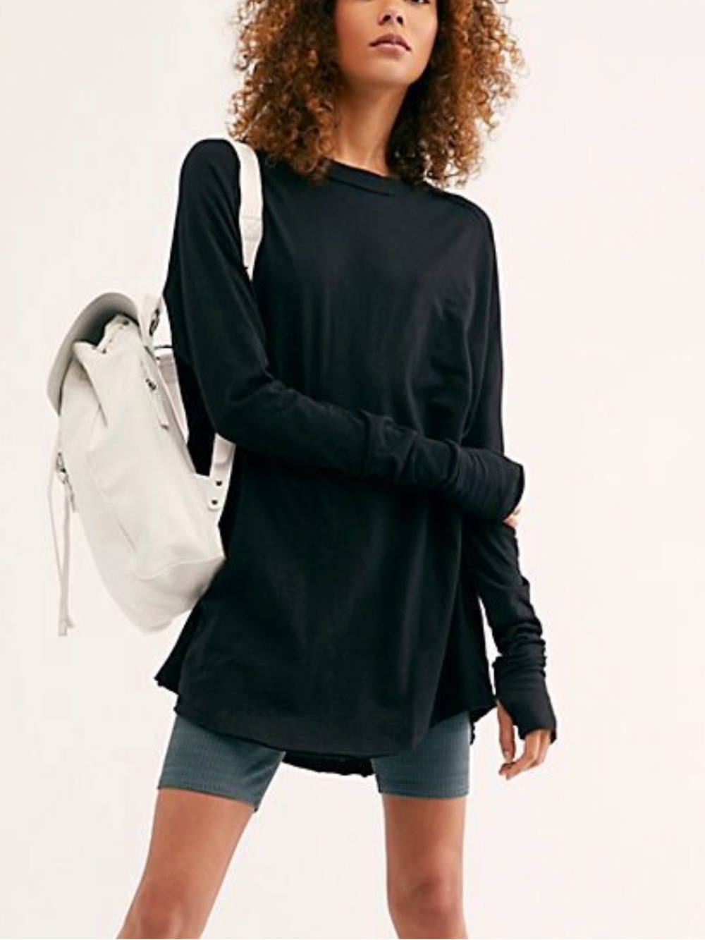 Free People We The Free Arden Tee Black Long Sleeve Thumbholes XS